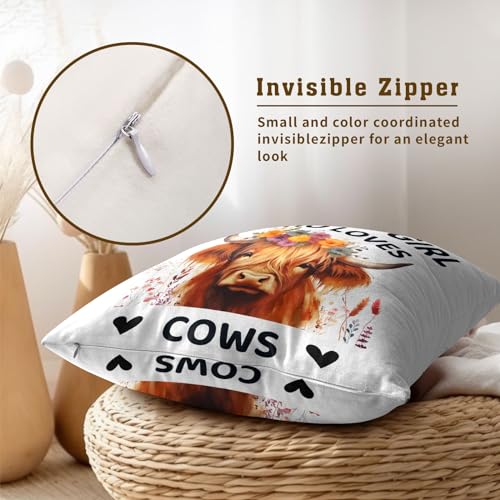 Just a Girl Who Loves Cows Pillow Covers 16x16 Inch Set of 2, Cute Floral Cow Throw Pillow Covers Square White Cotton Cushion Cover for Home Couch Sofa Patio Bedroom Livingroom - color: Cow240103, size: 16" x 16" (Pack of 2)