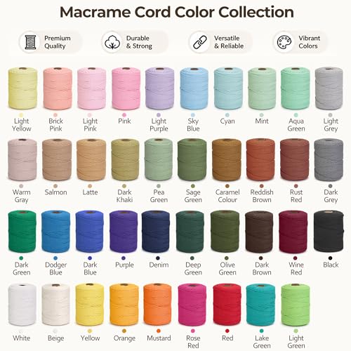 Cotton Macrame Cord 3mm 328yards Natural Colored Macrame Supplies, Soft Craft Cotton Rope for Plant Hanger Wall Hanger Dreamcatcher (Brick Pink) - color: Brick Pink, size: 3mmx328Yards