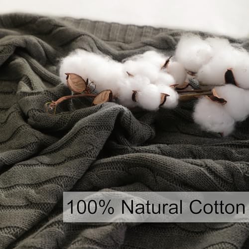 NTBAY 100% Pure Cotton Cable Knit Throw Blanket, Super Soft Warm 51x67 Knitted Throw Blanket for Couch, Sofa, Chair, Bed - Extra Cozy, Machine Washable, Comfortable Home Decor, Grey - color: Grey, size: Throw(51"x67")