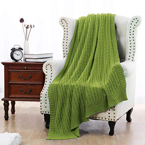 uxcell Cotton Cable Knit Throw Blanket Soft Throw Couch Covers Knitted Blankets for Sofa Bed, Yellow-Green Throw(47" x 70") - color: Yellow-green, size: Throw (47" *78")