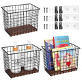 Wall Hanging Baskets 3 Pack, Diversified Wire Basket Shelves of Wooden Style, with Wall Mounted Hooks & Traceless Stickers, for Kitchen Coffee Bar Office Room Garage Storage Organization (Large) - size: Large