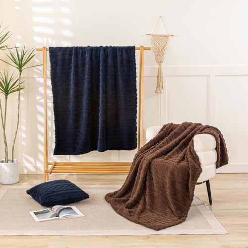 YUSOKI Sherpa Large Throw Blanket Single Layer,Light Weight(1.7lb),320GMS-3D Stylish Design for Gift Home Decor (Navy,50"x65") - color: Navy-(without Pillows), size: Throw (50" x 65")