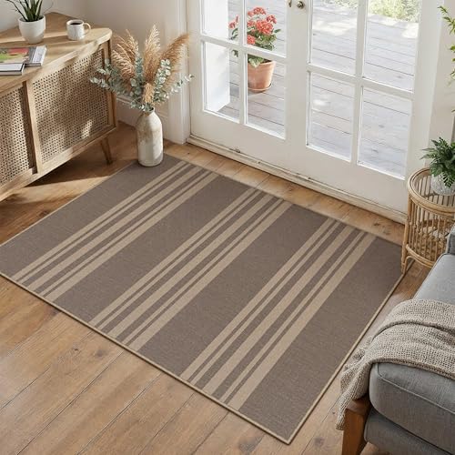 PureCozy Striped Easy Jute Rug 2x3 Nature Entryway Carpet Washable Non Slip Door Mat Farmhouse Neutral Non Shedding Entry Small Indoor Outdoor Rug for Kitchen Bedroom Mudroom Bathroom - color: Nature/Striped, size: 2' x 3' (Rectangular)