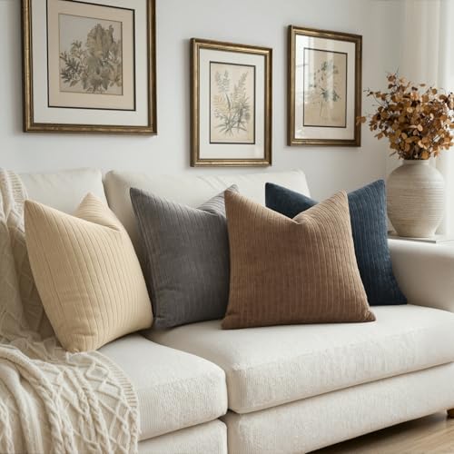MIULEE Set of 2 Grey Decorative Throw Pillow Covers 20x20 Inch, Thick Soft Textured Striped Cushion Covers, Modern Solid Color Farmhouse Boho Pillow Case for Sofa Couch Bed Living Room - color: Grey, size: 20" x 20" (Pack of 2)