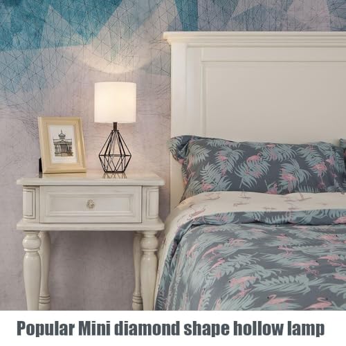 Black Bedside Table Lamps Set of 2, Small Nightstand Lamps for Bedroom, Modern Desk Lamps with TC Fabric Shade Geometric Metal Base for Living Room Study Office Farmhouse - color: Black-2 Pack
