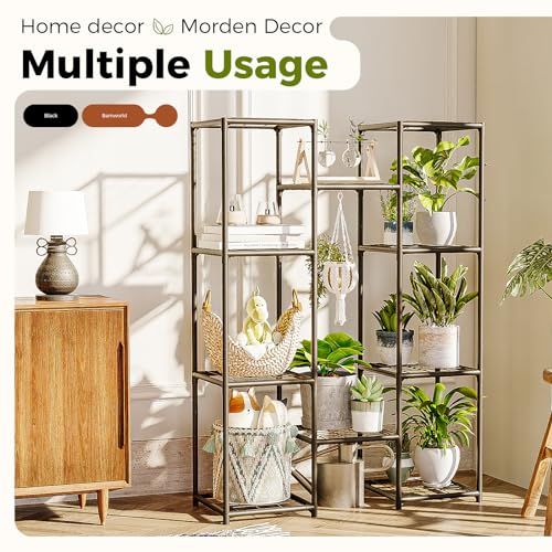 Bamworld Plant Stand Outdoor Metal Plant Shelf for Multiple Plants Large Plant Holder Waterproof for Garden Living Room Patio Morden Home Decor Gardening Gifts - color: Black-10 Pots, style: Cabinet