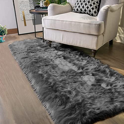 Latepis Dark Gray 2x5 Rug Runner Shaggy Machine Washable Faux Fur Rug Fluffy Shag Rugs for Living Room Bedroom Throw Rugs Room Runner - color: Dark Grey, size: 2' x 5' (Runner)