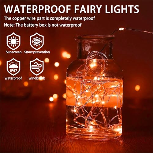12 Pack Orange Fairy Lights Battery Operated, 7ft 20 LED Mini String Twinkle Lights for Christmas Halloween Mason Jars Centerpiece Table Decorations (12, Orange) - color: Orange