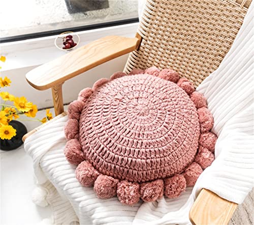 Byitre Bohemian Round Pillow 20 Inch | 100% Cotton Decorative Pillow Hand Tufted with Chunky Textured Poms | Boho Throw Pillow for Bed or Couch | Natural Pink Throw Pillow - color: Sunflower Pink