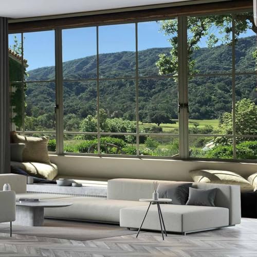 FENDROM Green Forest Natural Tapestry Landscape Window Scenery Wall Aesthetic Tapestry for Bedroom Flannel Beach Blanket Living Dinning Room College Dorm Wall Hanging - color: Jungle, size: 90"L x 71"W