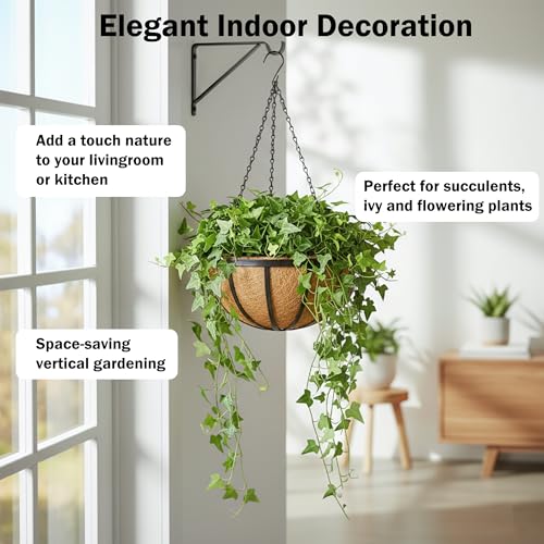 4 Pack 14 Inch Round Hanging Basket with Coco Liners， Metal Hanging Baskets for Plants Outdoor， Hanging Planter with Chain Garden Products for Outdoor, Porch, Lawn, Garden - size: 14 Inch