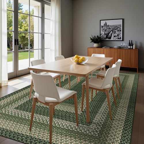 Ileading Faux Braided Area Rug 5'x8' Washable Farmhouse, No-Shed Non-Slip Woven Carpet, Pet Friendly Stain Resistant Jute Style Rug for Living Room Dining Bedroom Office - color: Multi Color-green, size: 5' x 8'(Rectangular)