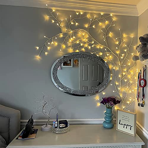 Lighted Willow Vine for Bedroom: 144 LED Lights Brown Tree Branches with Warm White Flexible Artificial Indoor Decorative Light for Living Room Wall Aesthetic Cottagecore - color: 144 LED lights, white vine, without remote control