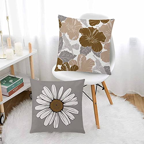 COMMINY Brown Grey Pillow Covers 18x18 Set of 6 Decorative Daisy Flower Throw Pillow Cover for Couch Modern Coffee Pillow Case for Patio Living Room Cushion Bed Farmhouse Home Decor - color: Grey Brown, size: 18" x 18" (Pack of 6)