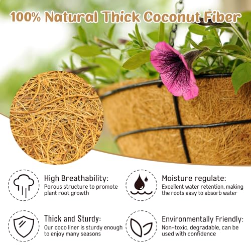 Legigo 3 Pack 18 Inch Hanging Basket Coco Liners Replacement, 100% Natural Round Coconut Coco Fiber Planter Basket Liners for Hanging Basket Flowers/Vegetables - color: 3pcs, size: 18 Inch