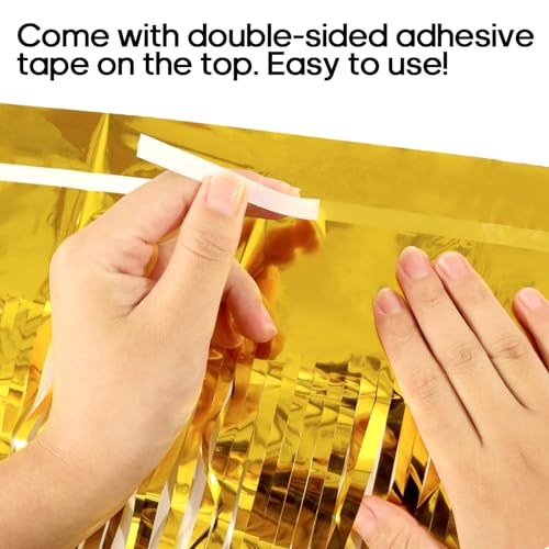 2 Pack Fringe Curtains Backdrops, Foil Fringe Curtains, Door Streamers for Birthday Wedding Bridal Shower Holiday Graduation Party Decorations, Photo Booth Backdrops, Gold - color: Gold