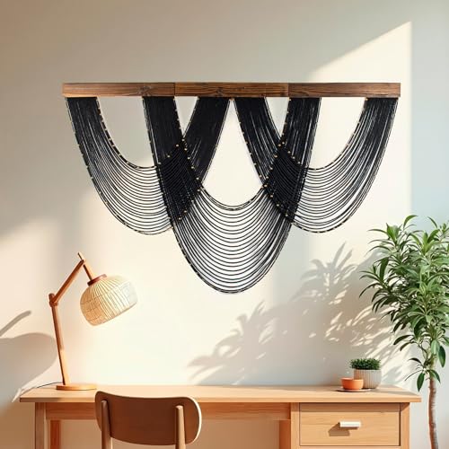 LB Large Macrame Wall Hanging Black, Boho Tapestry Wall Hanging Macrame Wall Art Handmade Yarn Woven Wall Art Modern Home Decor Headboard Wall Decor for Bedroom Living Room Dorm Nursery, 47x30 Inch - color: Black Gold