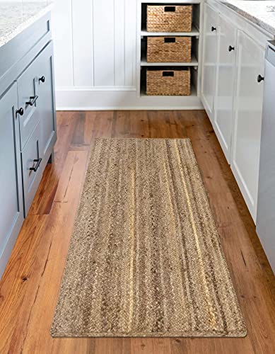 Rugs.com Hand Braided Jute Rug – 6 Ft Runner Natural Flatweave Rug Perfect for Hallways, Entryways - size: 2'6" x 6' (Runner)