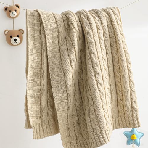 NTBAY 100% Pure Cotton Cable Knit Toddler Blanket, Super Soft Warm Breathable 30x40 Baby Blanket for Crib, Stroller, Nursery, Travel, Newborn, 30x40 Inches, Apricot - color: Apricot