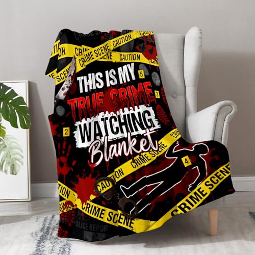 Aimego True Crime Scene Theme Flannel Blanket, Mystery Design Gift for True Crime Fans, Cozy Novelty Throw for Couch Bed Movie Night Halloween Decor, 50"x60" - color: A-crime Blanket