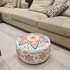 MOCOFO Round Bohemian Ottoman Pouf Cover, 18 Inch, Cotton Blend, Church Window Print, Living Room Storage Footrest, Cover Only (Blue Night) - color: Blue Night