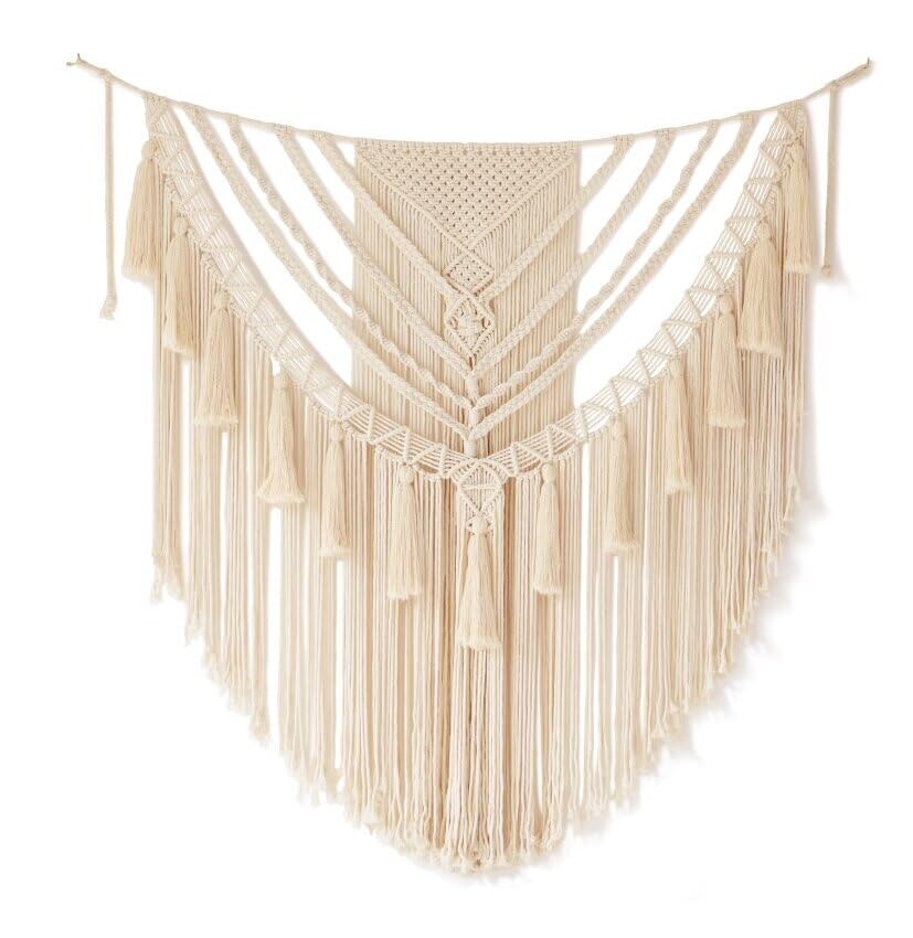 Jakalin Macrame Wall Hanging Small Macrame Wall Decor Boho Handmade Yarn Wall Art Craftsmanship Home Decor 31" Wx 39" L Ivory1 - color: Ivory1