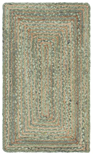 SAFAVIEH Area Rug 2x3 - Cape Cod Collection - Green & Natural Brown, Handmade Jute & Cotton, Woven Braided Design (CAP202Y) - color: Green/Natural, size: 2' x 3' (Rectangular)
