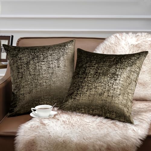 Phantoscope Pack of 2 Sparkling Velvet Geometric-Pattern Throw Decorative Pillow Cover Soft Gold Glitter Square Cushion Cover Pillowcase for Couch Bed and Chair, Black, 18 x 18 inches, 45 x 45 cm - color: Black and Gold, size: 18" x 18" (Pack of 2)