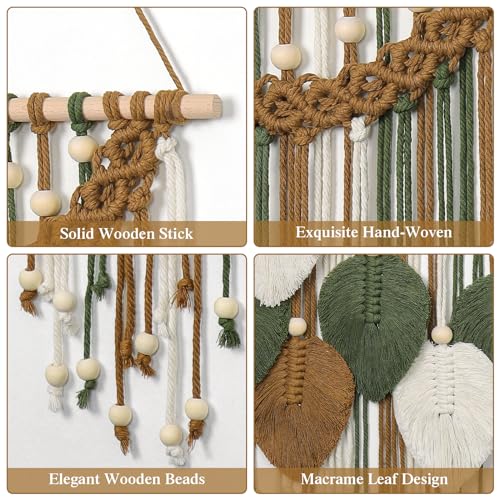 Weldomcor Macrame Wall Hanging Boho Leaf Woven Tapestry, Bohemian Chic Home Decor Modern Handmade Leaves Feather Wall Art Decorations for Bedroom Living Room Apartment Ornament 16.5"W X 31.5"L (Brown) - color: Brown