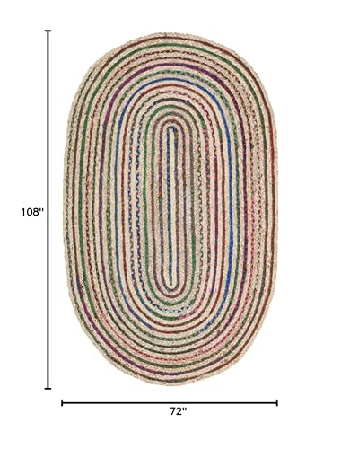 SAFAVIEH Cape Cod Collection Area Rug - 6' x 9' Oval, Natural & Multi, Handmade Boho Braided Jute, Ideal for High Traffic Areas in Living Room, Bedroom (CAP251A) - size: 6' x 9' (Oval)