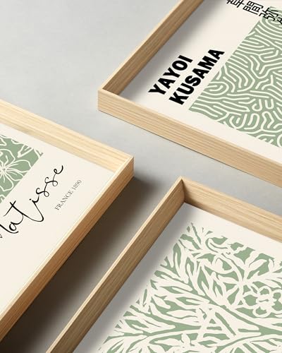 HesenDot Framed Matisse Sage Green Wall Art,William Morris Canvas Wall Decor,16x12IN High Framed Wood Design Prints,Minimalist Classic Decor Aesthetic for Living Room,Bedroom,Bathroom Set of 3 - color: Framed Green Canvas Art, size: 16"L x 12"W