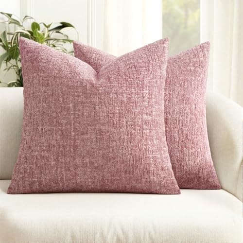 MIULEE Decorative Throw Pillow Covers 18x18 Pack of 2 Blush Pink Spring Couch Pillow Covers Soft Cozy Textured Chenille Pillowcases for Home Decor Sofa Living Room Cushion Bedroom - color: Blush Pink, size: 18" x 18" (Pack of 2)