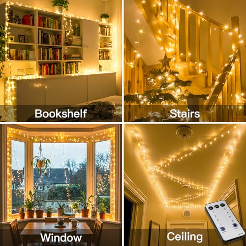 suddus 200 Led Connectable Christmas Lights Outdoor Waterproof, 66ft Fairy Lights Plug in with Remote, Warm White Christmas Tree Light Indoor for Bedroom, Dorm, Xmas Party, Porch, Patio, Garden Decor - color: Warm White, size: 200LED Connectable
