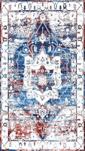 Rust Red Blue Vintage Distressed Antique Area Rugs 2x3 Traditional Retro Rug for Living Room Bedroom Diningroom Faux Wool Machine Washable Soft Thick Carpet Dorm Nursery Office Floor Rug Mat - color: D, size: 2x3