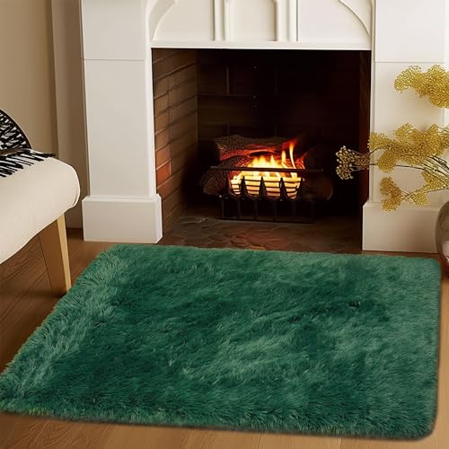 Awaytail Fluffy Lightweight 2x3 Feet, Blackish Green Under Desk Rug, Upgrade Anti-Skid Rectangular Rug for Boys Room - color: Blackish Green, size: 2' x 3' (Rectangular)