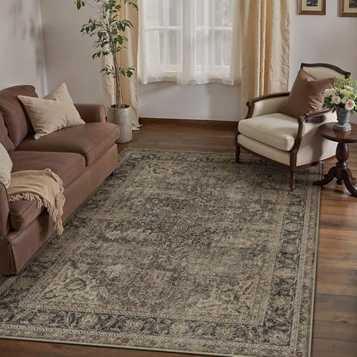 4x6 Washable Area Rug Brown Vintage Non Slip Soft Low Pile Rug for Entryway Kitchen Bathroom Distressed Oriental Throw Carpet for Living Room Bedroom Home Decor - color: Brown/Black, size: 4' x 6' (Rectangular)