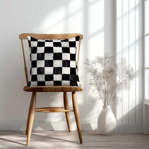 Black and White Checkered Throw Pillow Covers 18x18 Inch, Set of 2 | Buffalo Plaid Modern Square Cushion Cases for Couch & Living Room | Farmhouse Minimalist Home Decorative Pillowcases - color: Black and White