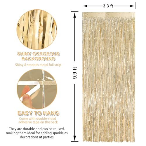 Crosize 2 Pack 3.3 x 9.9 ft Foil Fringe Curtains Party Decorations Champagne Gold,Tinsel Curtain Backdrop for Parties, Door Streamers, Glitter Streamer Backdrop for Birthday Decoration - color: Champagne Gold, size: 2 Pack