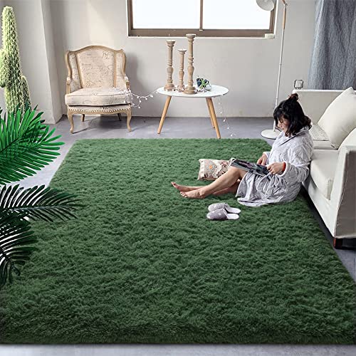 DweIke Fluffy Dark Green Rugs for Bedroom Living Room, 4x6 Feet Soft Plush Shaggy Forest Hunter Green Girls Boys Kids Rug, Non-Slip and Machine Washable Carpet for Dorm Nursery Classroom Decor - color: Dark Green, size: 4 Ft X 6 Ft