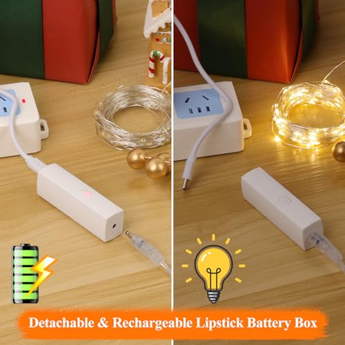 Lakumu 32FT 100 LED Warm White Fairy Lights, Rechargeable Type-C String Lights with 8 Modes Timer, Waterproof Battery Operated Twinkle Lights for Bedroom Wedding Party Centerpieces（16FT*2） - color: Warm White, size: 32FT(16FT*2)