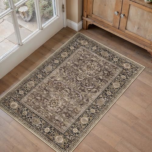 HUGEAR Brown Washable 2x3 Area Rugs for Entryway Hallway Door Mat Small Vintage Distressed Neutral Rug Carpet Durable Soft Non Slip & Shedding Stain Resistant Low Pile Indoor Home Decor - color: Retro | Brown, size: 2' x 3' (Rectangular)