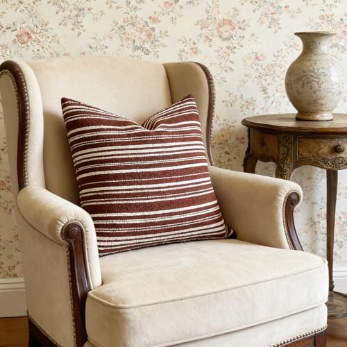 Slow Cow Boho Chenille Textured Woven Stripe Throw Pillow Covers Decorative Cushion Cover Square Pillow Cover Accent Neutral Pillowcase 18 x18 Rust - color: Rust, size: 18" x 18" (Pack of 1)
