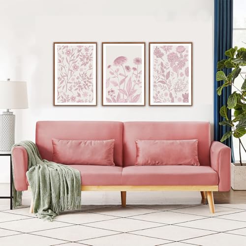 KAIRNE Floral Wall Art Set of 3,Framed Vintage Botanical Flower Canvas Prints,Pink and White Minimalist Wildflower Artwork,Modern Farmhouse Boho Decor for Living Room Bedroom Office Kitchen,16X24 inch - color: Pink Wildflower(medium), size: 16"Lx24"W
