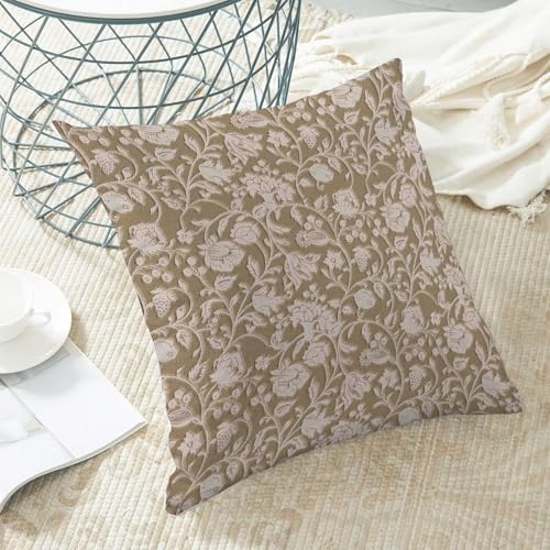 Spring Khaki Floral Throw Pillow Covers 18x18 Set of 2, Khaki Flower Print Decorative Pillow Cover Neutral Vintage Decoration Outdoor Cushion Cover for Sofa Couch Farmhouse Room - color: Print Khaki, size: 18" x 18" (Pack of 2)