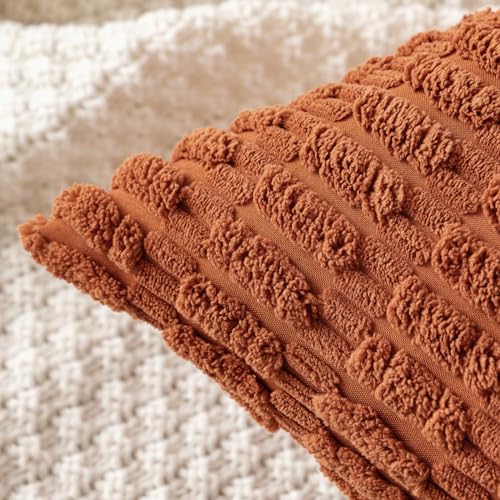 MIULEE Pack of 2 Dark Rust Corduroy Decorative Pillow Covers 12x12 Inch Soft Boho Striped Throw Pillow Covers Modern Farmhouse Home Decor for Summer Sofa Living Room Couch Bed - color: Dark Rust, size: 12" x 12" (Pack of 2)