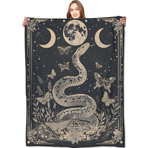Mystic Snake Blanket Celestial Moon Throw Blankets,Birthday Gifts for Kids Adult,Lightweight Soft Fleece,with Astrology Butterfly,Sofa Couch Bed Room Horror Spiritual Decor 40x50in - color: Snake, size: 40x50in
