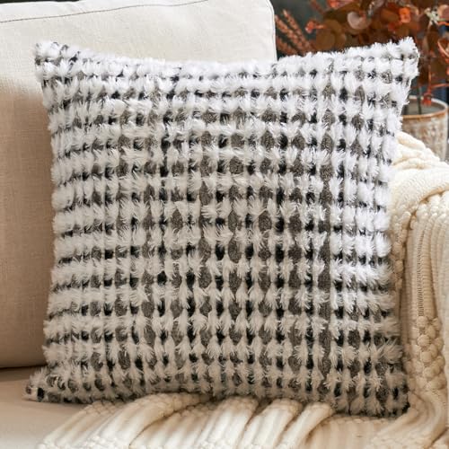 Aeckself Boho Chenille Tufted Pillow Cover 20x20 Inch, Decorative Square Throw Pillow Cover Neutral Pillowcase for Couch Bedroom Living Room, Black Gray - color: Black Gray, size: 20" x 20" (Pack of 1)