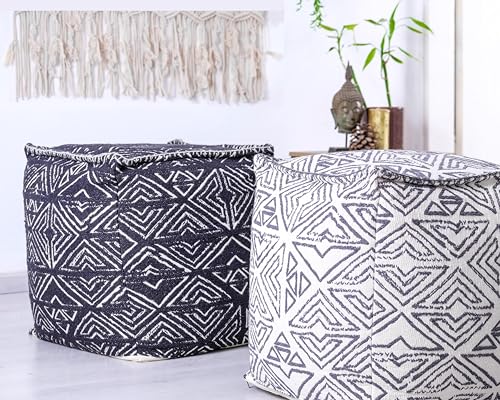 Mandala Life ART Pouf Ottoman - 20x20x20 - Foot Rest Stool White Cube - color: White Black, size: 20"D x 20"W x 20"H