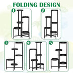 5 Tier Metal Plant Stand for Indoor Outdoor, Black | Foldable, Toolless Assembly, Flexibly Adjustable, Waterproof, Antislip