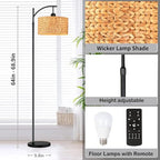 QIYIZM Floor Lamp for Living Room Bedroom Farmhouse Arc Rattan Boho Standing Lamp with Remote Dimmable Black Wicker Bamboo Lamp Shade Floor Light Adjustable Tall Lamp Industrial Floor Lamps Bohemian - size: 1-Floor Lamp